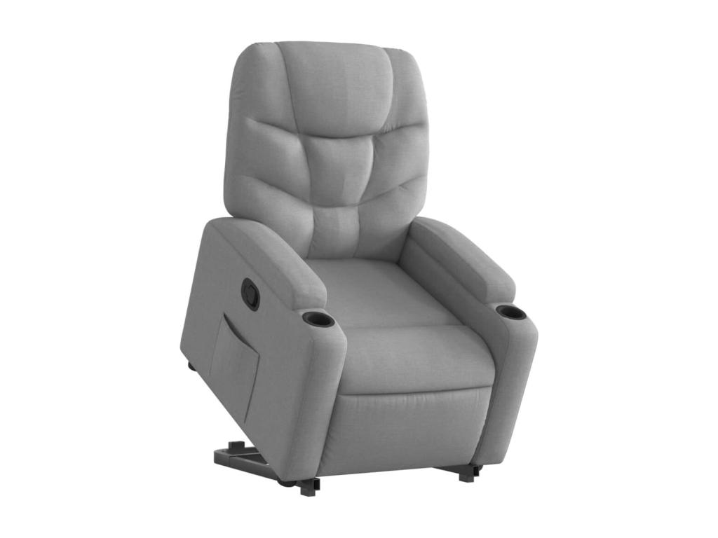 Sillón reclinable elevable de tela gris claro