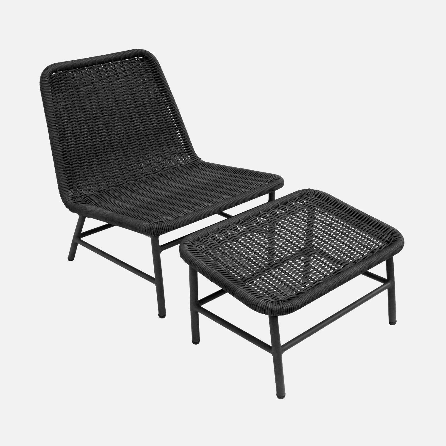 Laguna - Sillón relax y reposapiés de aluminio y cuerda