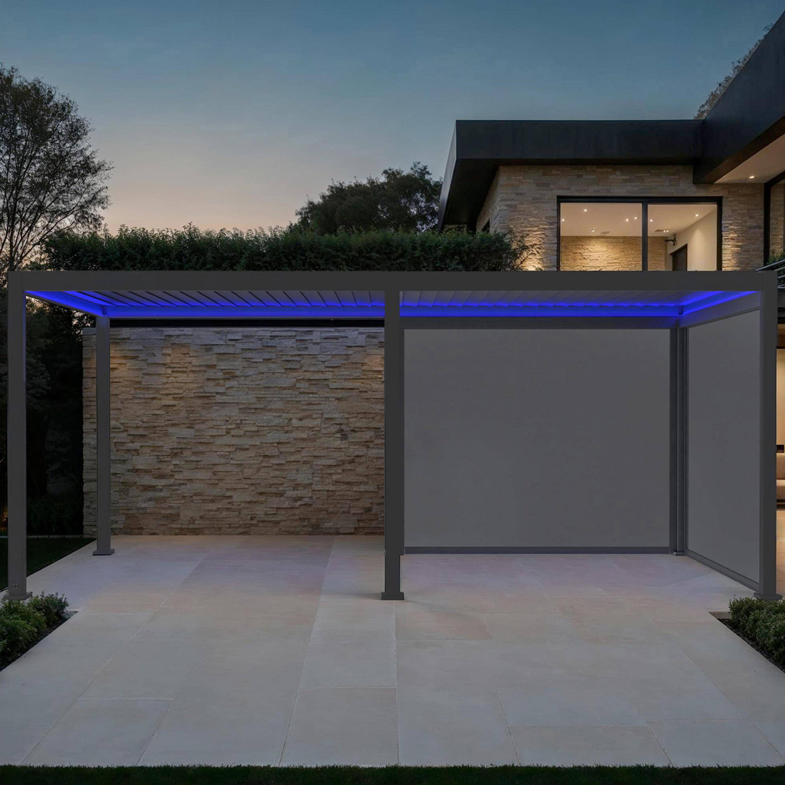 Triomphe 3x6m LED + accesorios - Pérgola bioclimática 3x6m eléctrica de aluminio con LED + 2 toldos de 3m