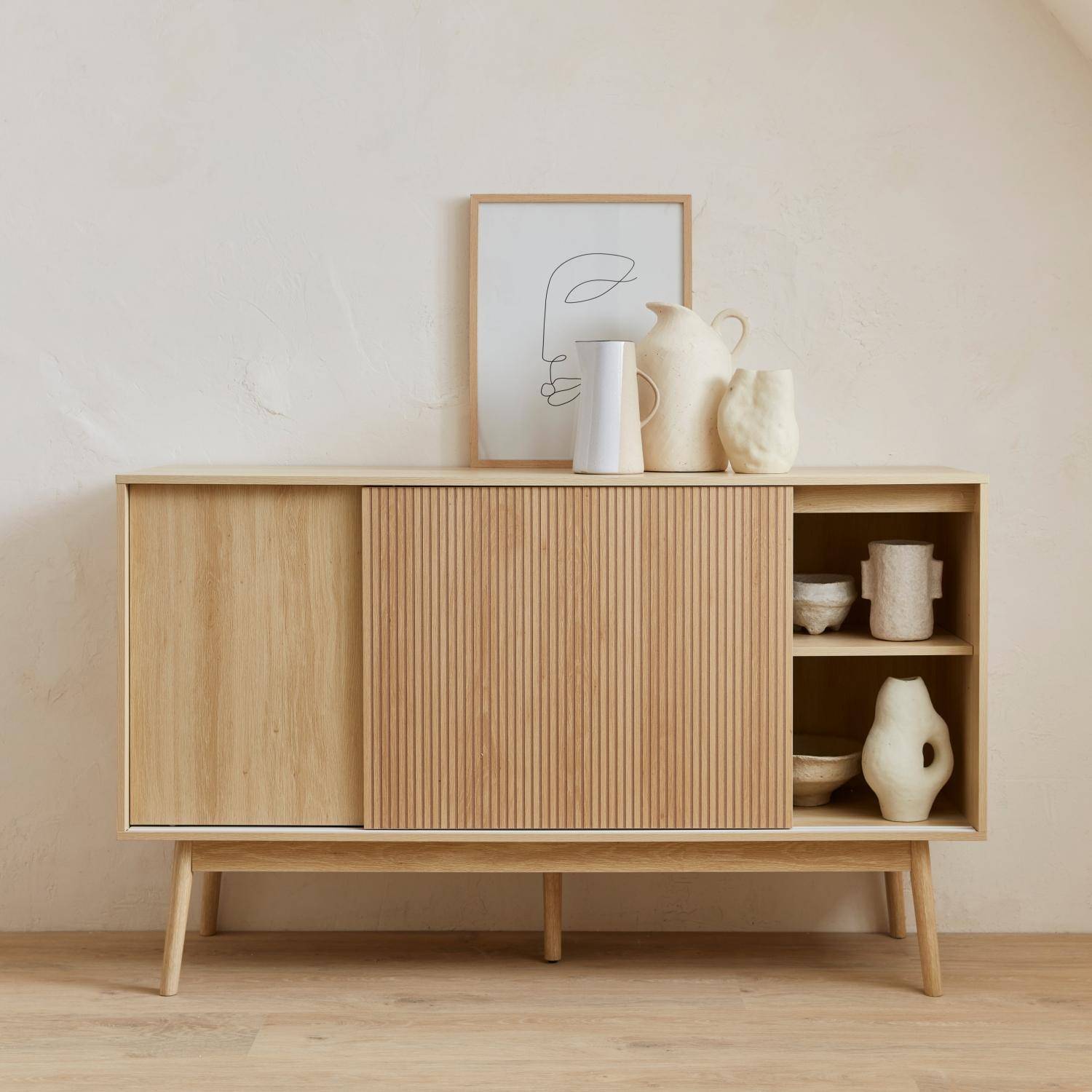 Linear - Aparador escandinavo efecto madera con 2 puertas, 150cm