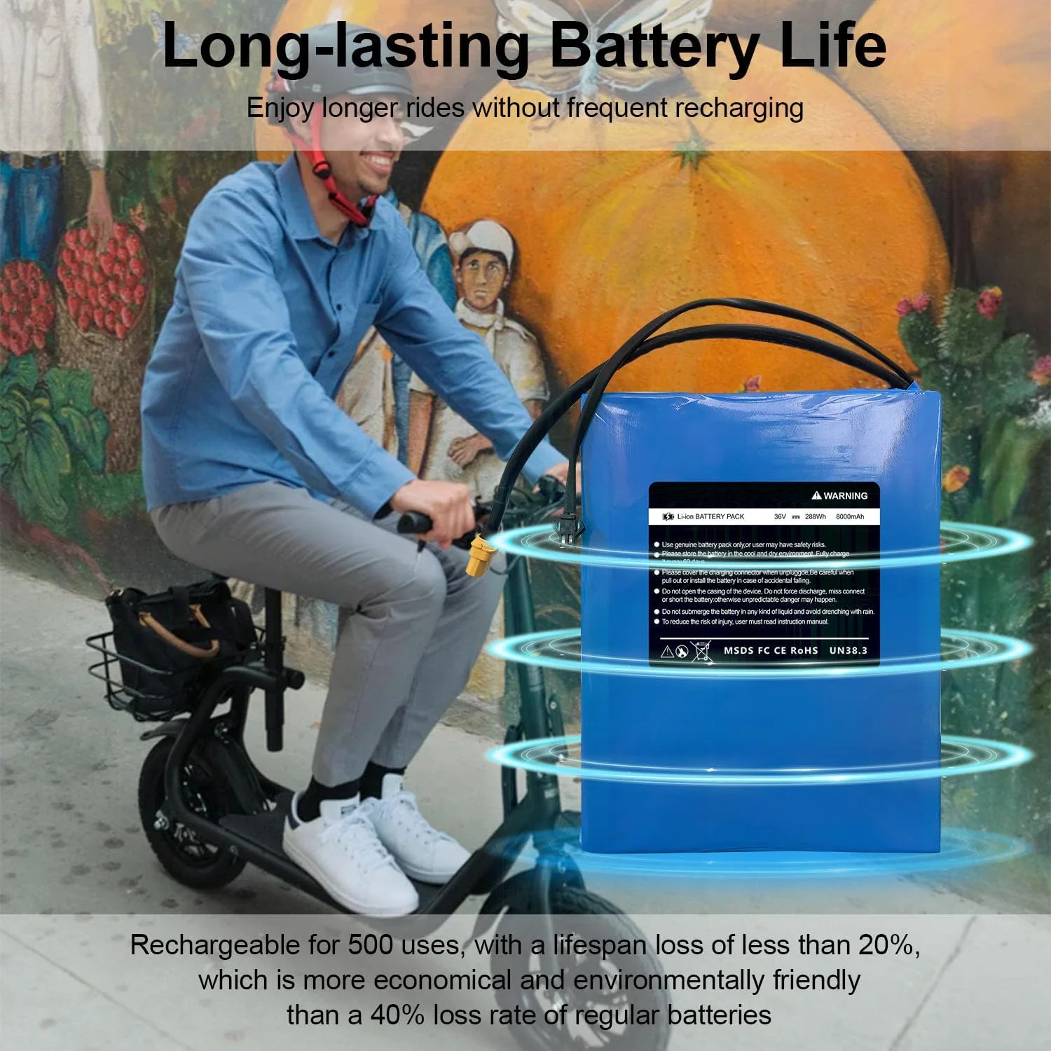 36V 8Ah Electric Scooter Battery Compatible for Phantomgogo R1 Electric Scooters 36V Electric Scooter Replacement Battery 288Wh Li-ion Power Batteries, Size: 7.68 * 5.2 * 1.50 inch - Image 3