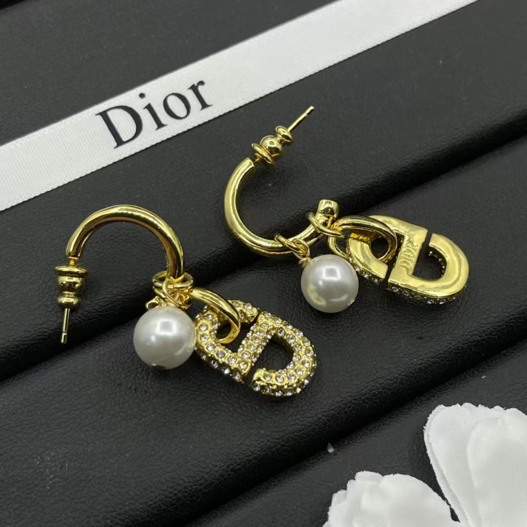 Dior Hoop with Pearl and CD Dangle Earrings - Original Replica Club