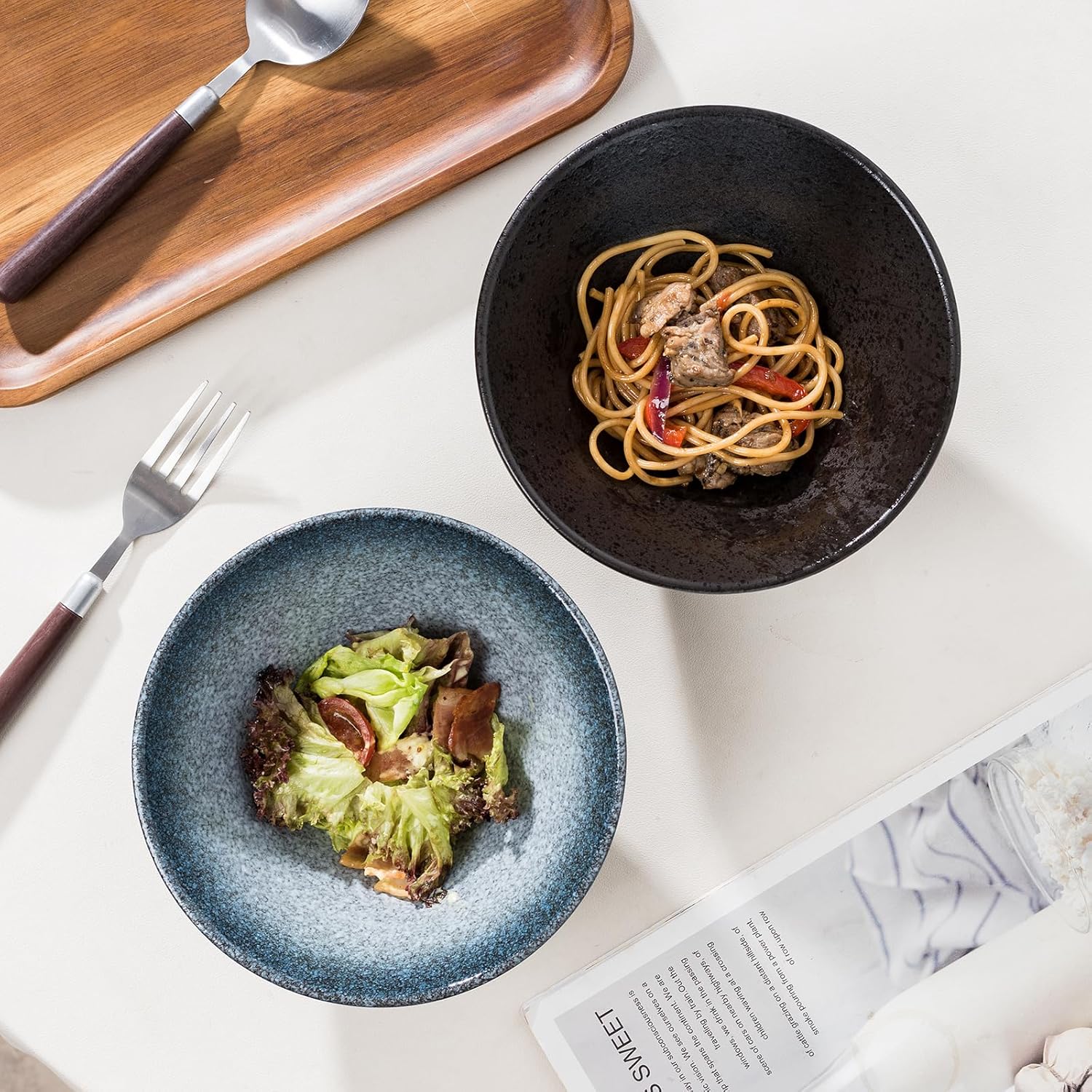 Jusalpha Ceramic Ramen Bowl Set, 7 Inch Asian Noodle Soup Bowls, Set of 4 (4, 7 Inches)