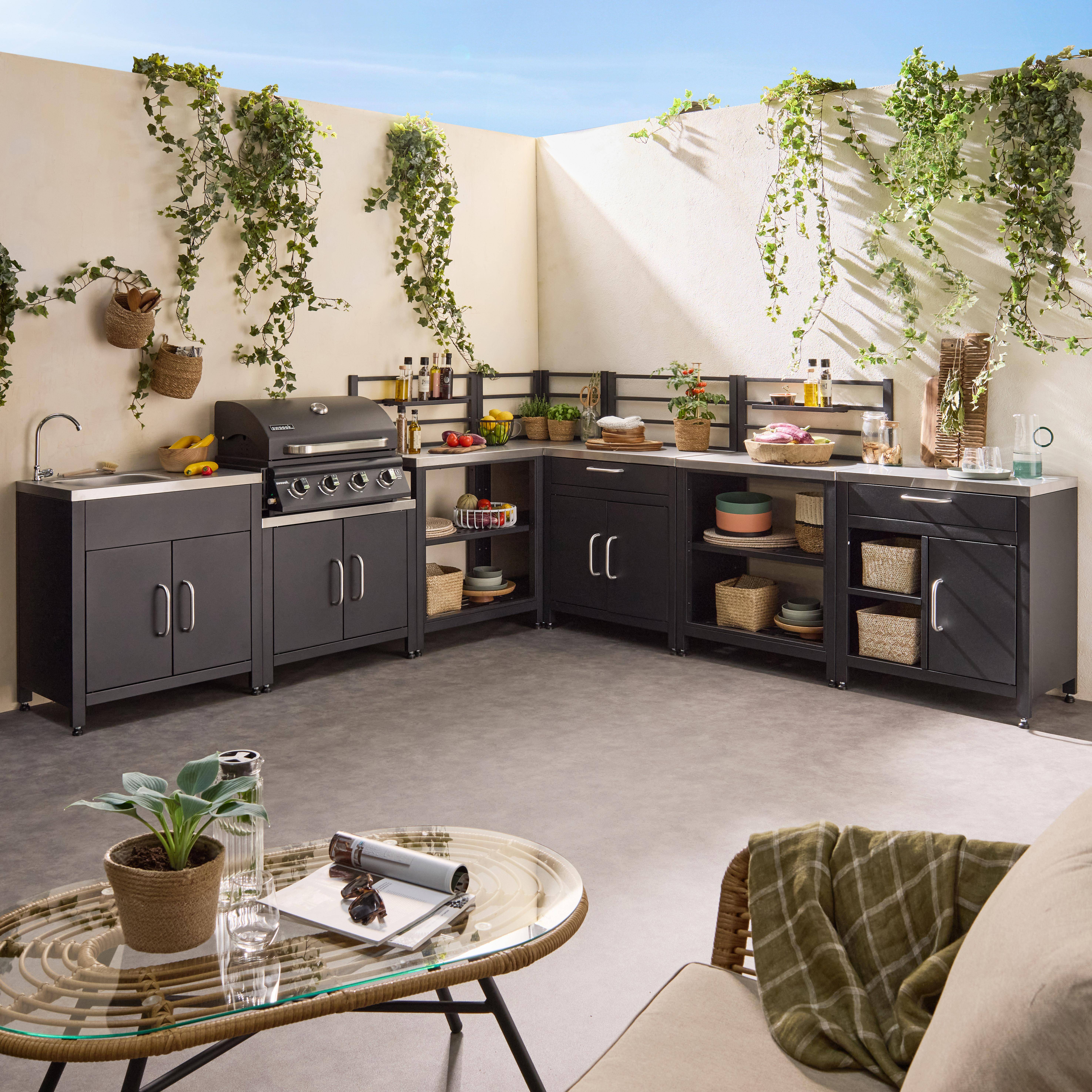 Grimaud - Cocina exterior completa de acero inoxidable con barbacoa de gas de 4 quemadores