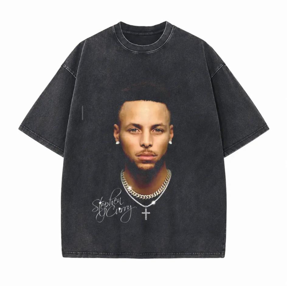 American High Street Hip-hop Style Celebrity Printed Unisex Washed T-Shirt