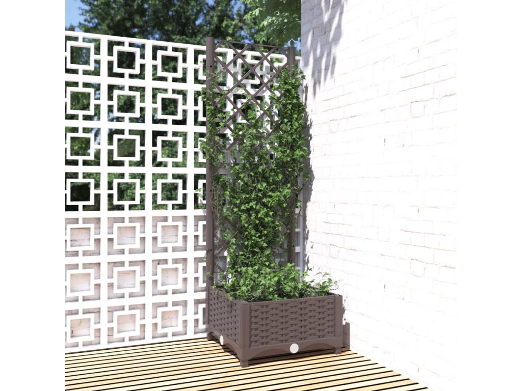 Jardinera con enrejado PP marrón 40x40x121,5 cm