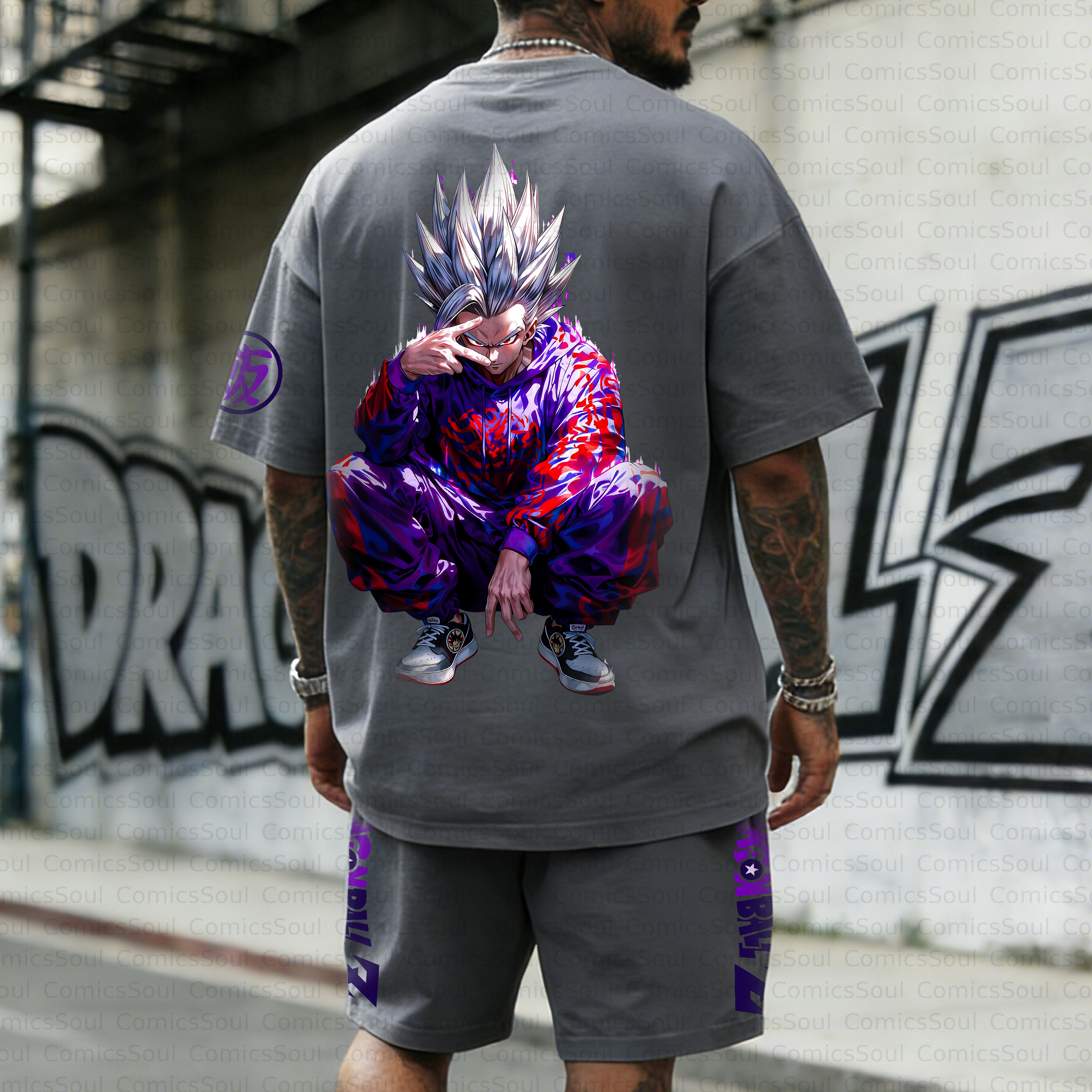Unisex Anime Inspired Vintage T-shirt& Shorts 2 Pieces Set