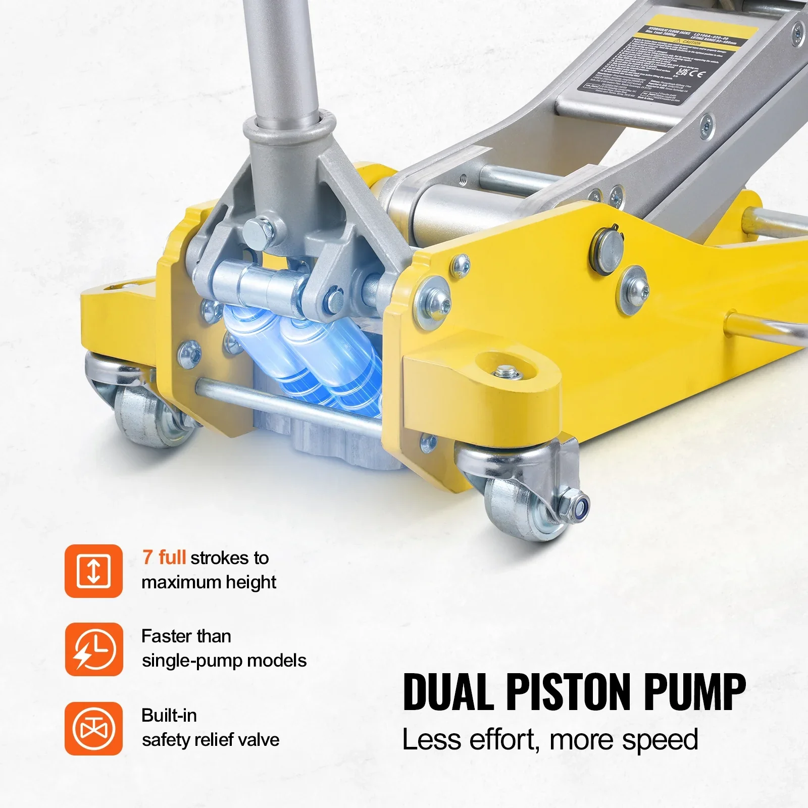 KFFKFF Low Profile Floor Jack, 3 Ton Capacity, Dual Piston Fast Lift, Hydraulic Auto Jack, 3.7