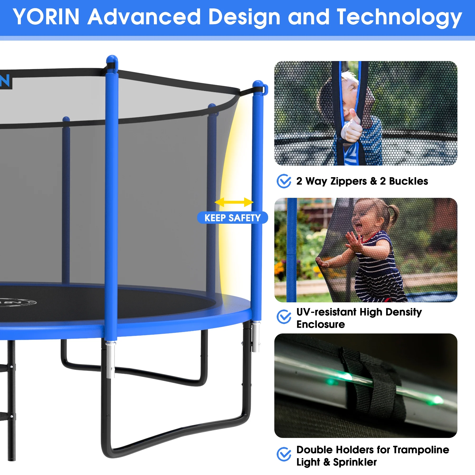 YORIN Trampoline with Trampoline Light, 1200LBS 12FT Trampoline for 5-6 Kids Adults, Recreational Trampoline with Basketball Hoop, Ladder, Galvanized Outdoor Heavy Duty Trampoline - Image 4