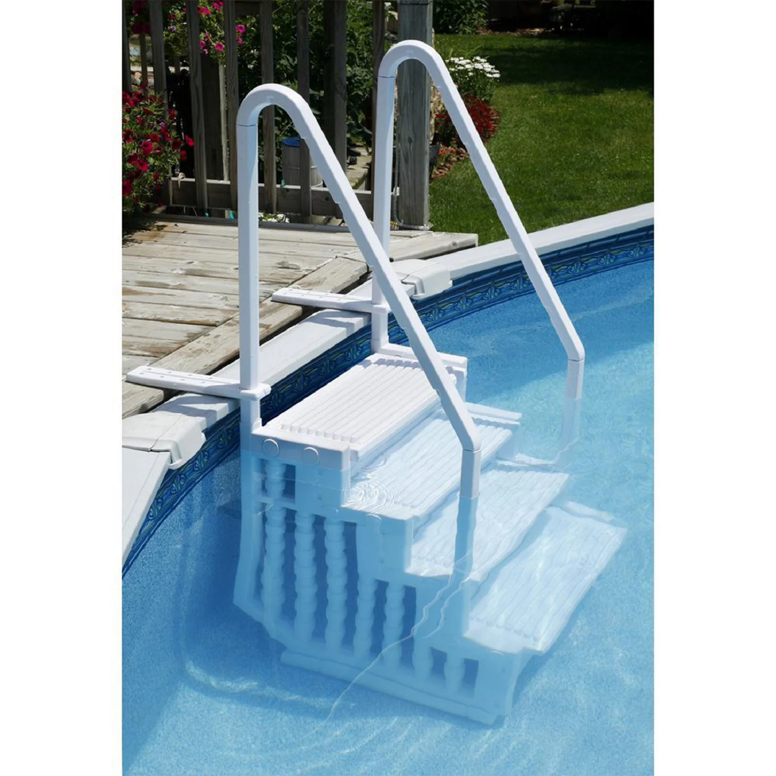 Blue Torrent Antigua Step Ladder with Handrails for Above Ground Pools, White - Image 2