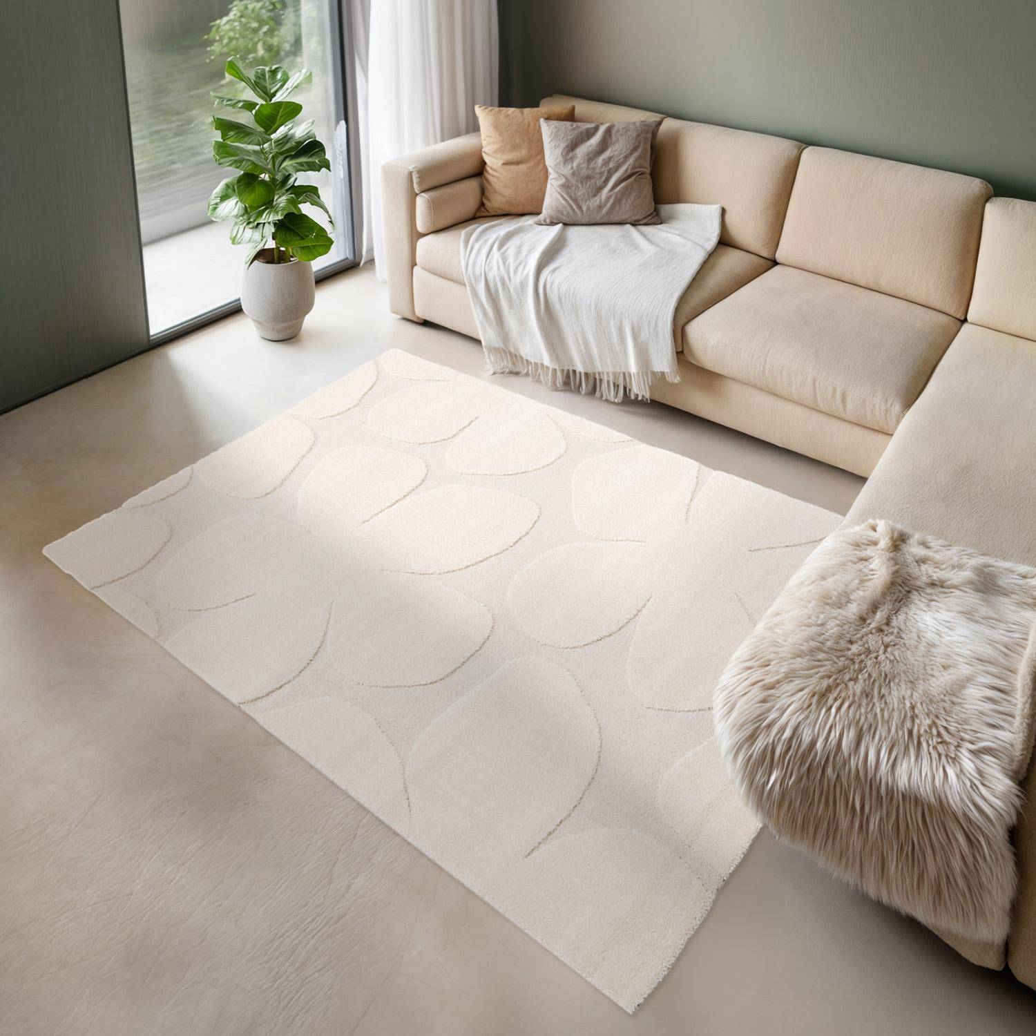 Betty - Alfombra interior shaggy diseño floral beige