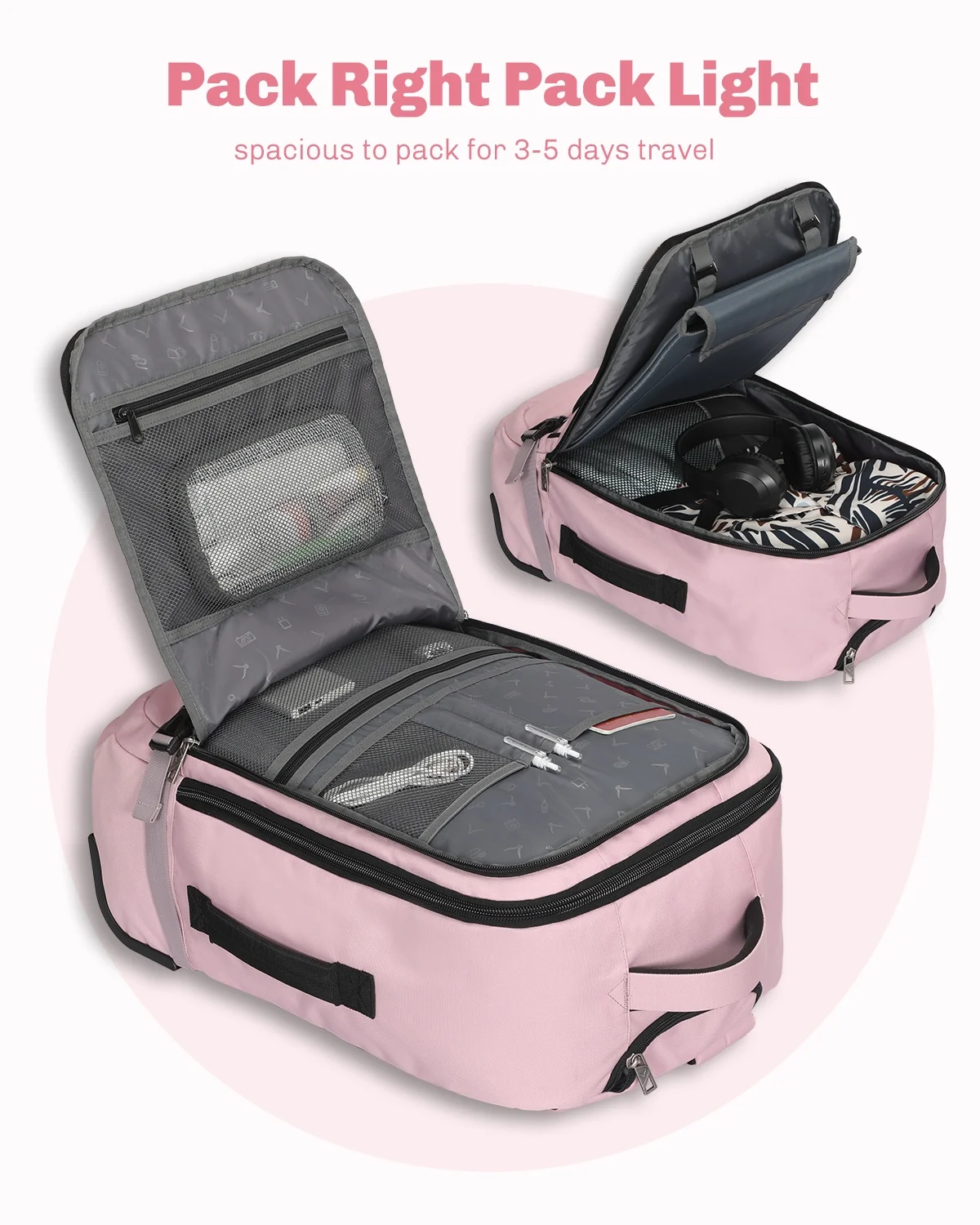 Hynes Eagle 22" Hybrid Carry-On Luggage, Softside Rolling Backpack, Grey - Image 25