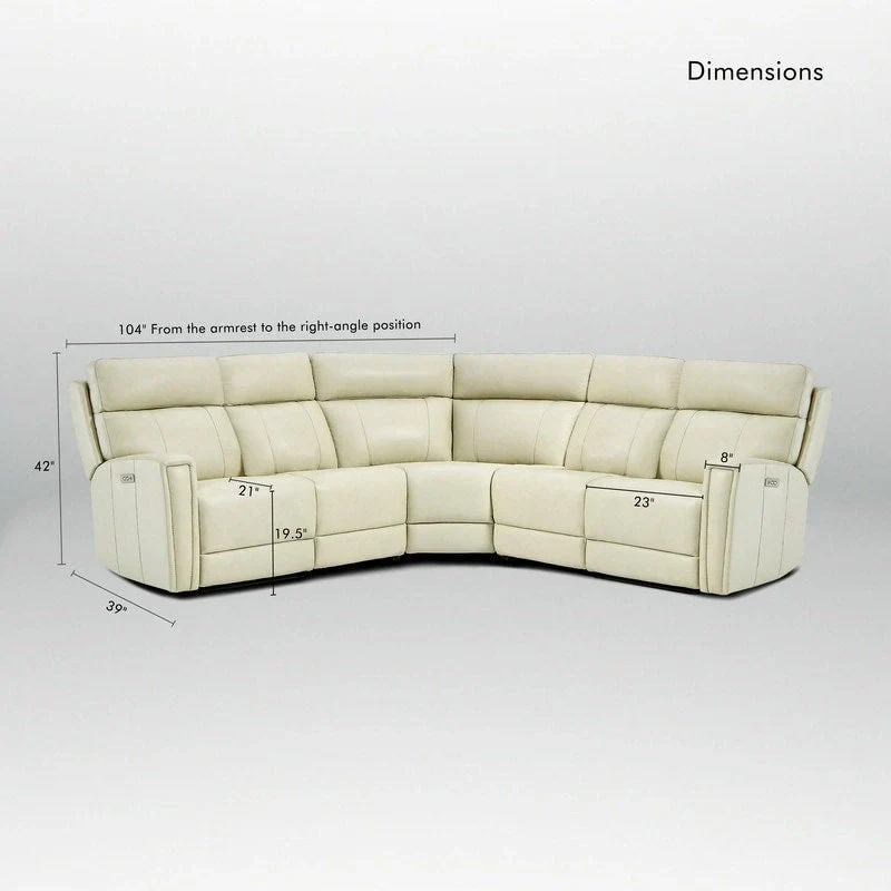 104" 3-Color Genuine Leather Power Reclining Sectional Sofa with Zero Gravity Feature, USB & USB-C Ports, and 2 Stationary Armless Chairs