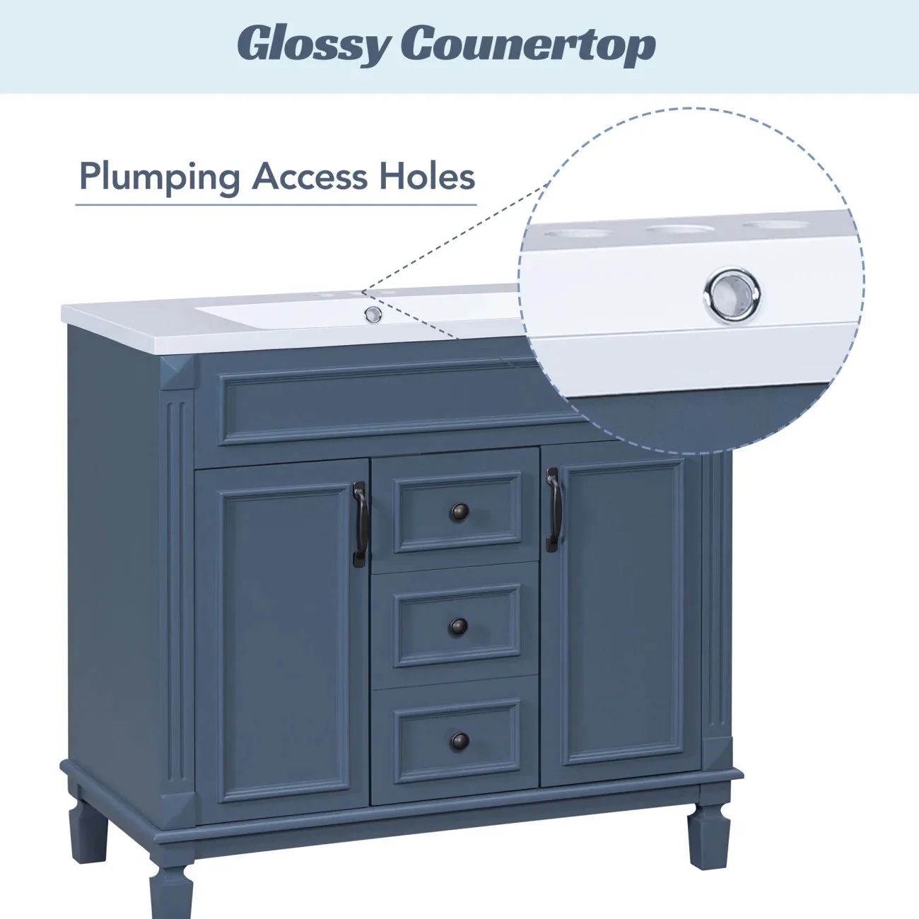 36'' Bathroom Vanity Set With Ceramic Sink Top, Mirror Cabinet, 2 Doors And 2 Drawers - Gray - Image 14 36'' Bathroom Vanity Set With Ceramic Sink Top, Mirror Cabinet, 2 Doors And 2 Drawers - Gray - Image 14