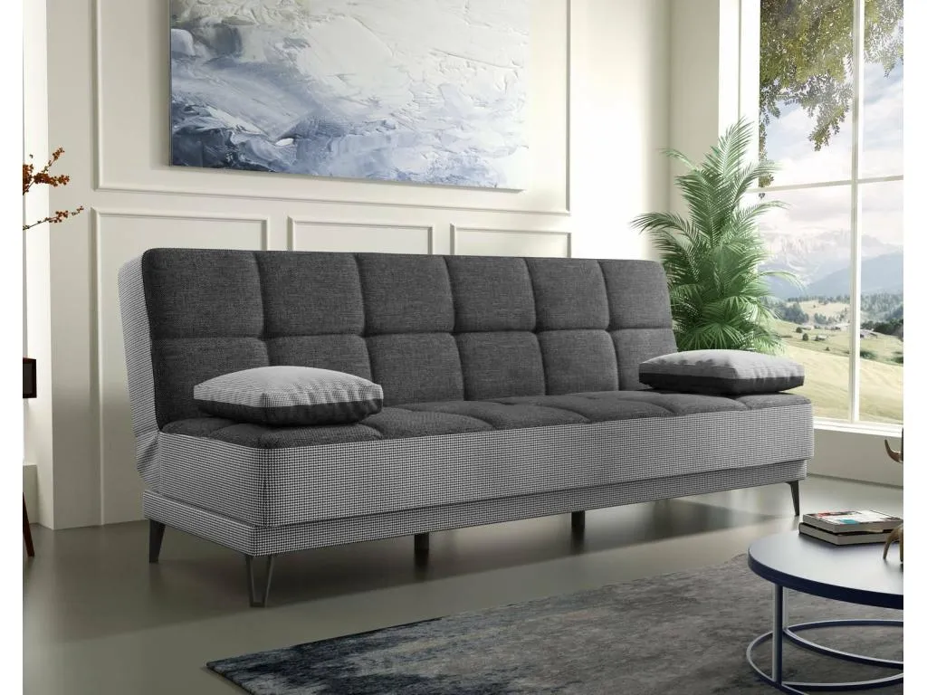 Sofá cama Decoesp Sofá cama 3 plazas con pies de Decoesp negro Sofá de salón en tela tapizada con apertura clic-Decoesp 190x87h97 cm Gris 93940KULH