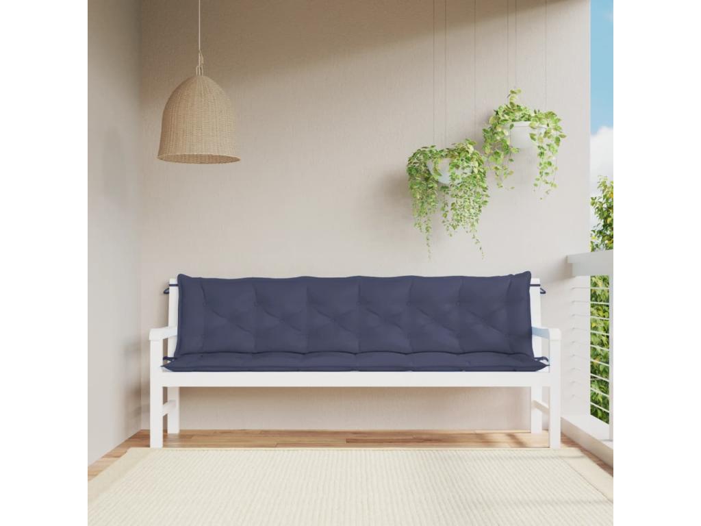 Cojines banco jardín 2 unidades tela Oxford azul marino 200x50x7 cm
