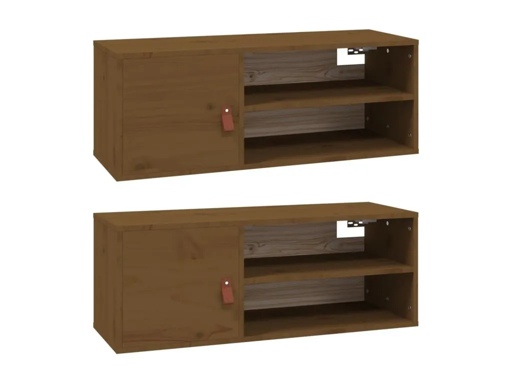 Armarios de pared 2 uds madera de pino marrón miel 60x30x30 cm