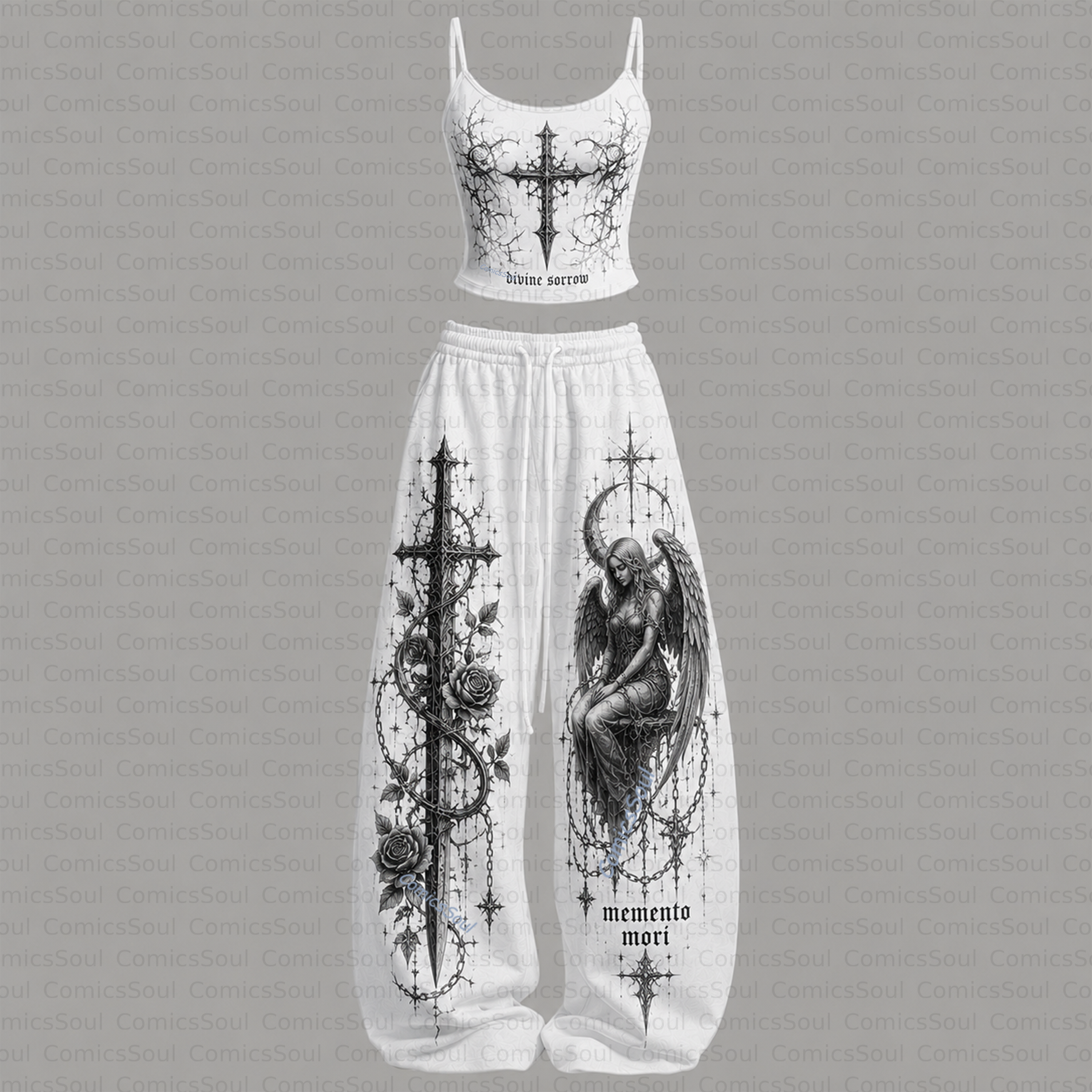 Gothic Heart Top & Elasticated Trousers Two-Piece Set