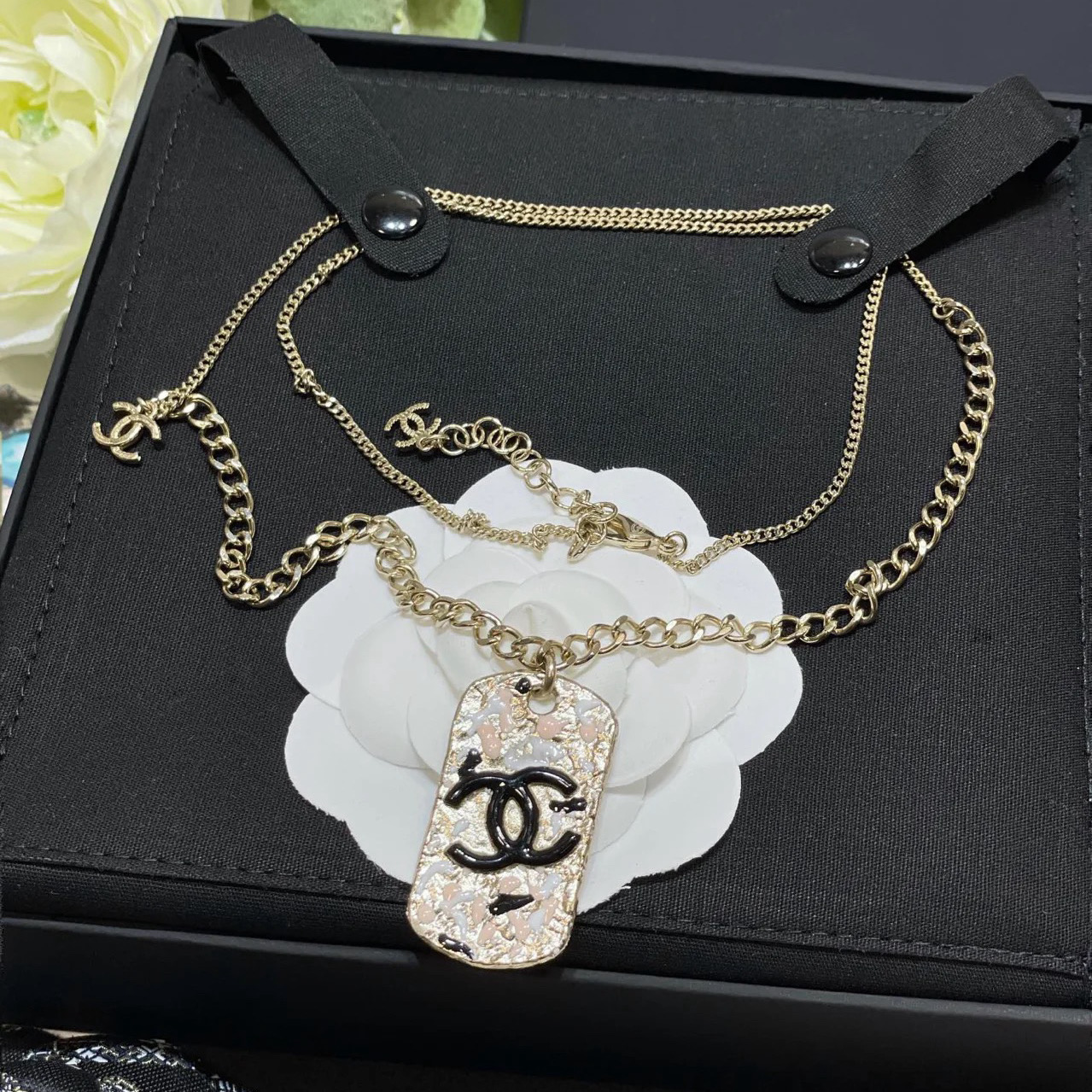 Chanel Graffiti Rectangle Tag Pendant Necklace - Original Replica Club