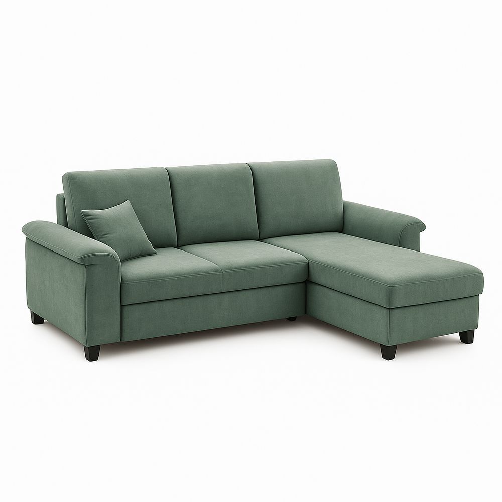 Sofá Esquinero de Tela Verde Comfort,Sofá Seccional de Estilo Moderno,Muebles para Sala de Estar,Dimensiones de 230x150x80 cm