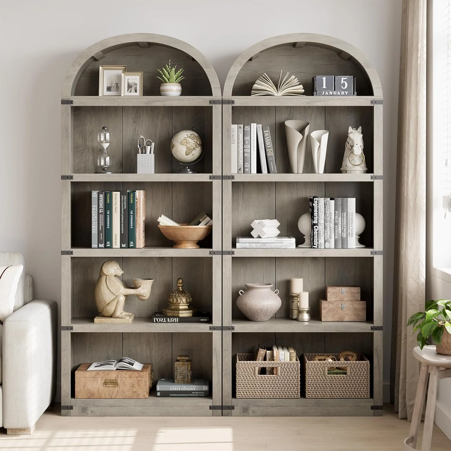 Bookcase 5 Shelf Arched Bookshelf 71.65in Tall Bookcase Farmhouse Display Storage Rack Wooden Bookshelves for Home Office, Living Room(white) - Image 13