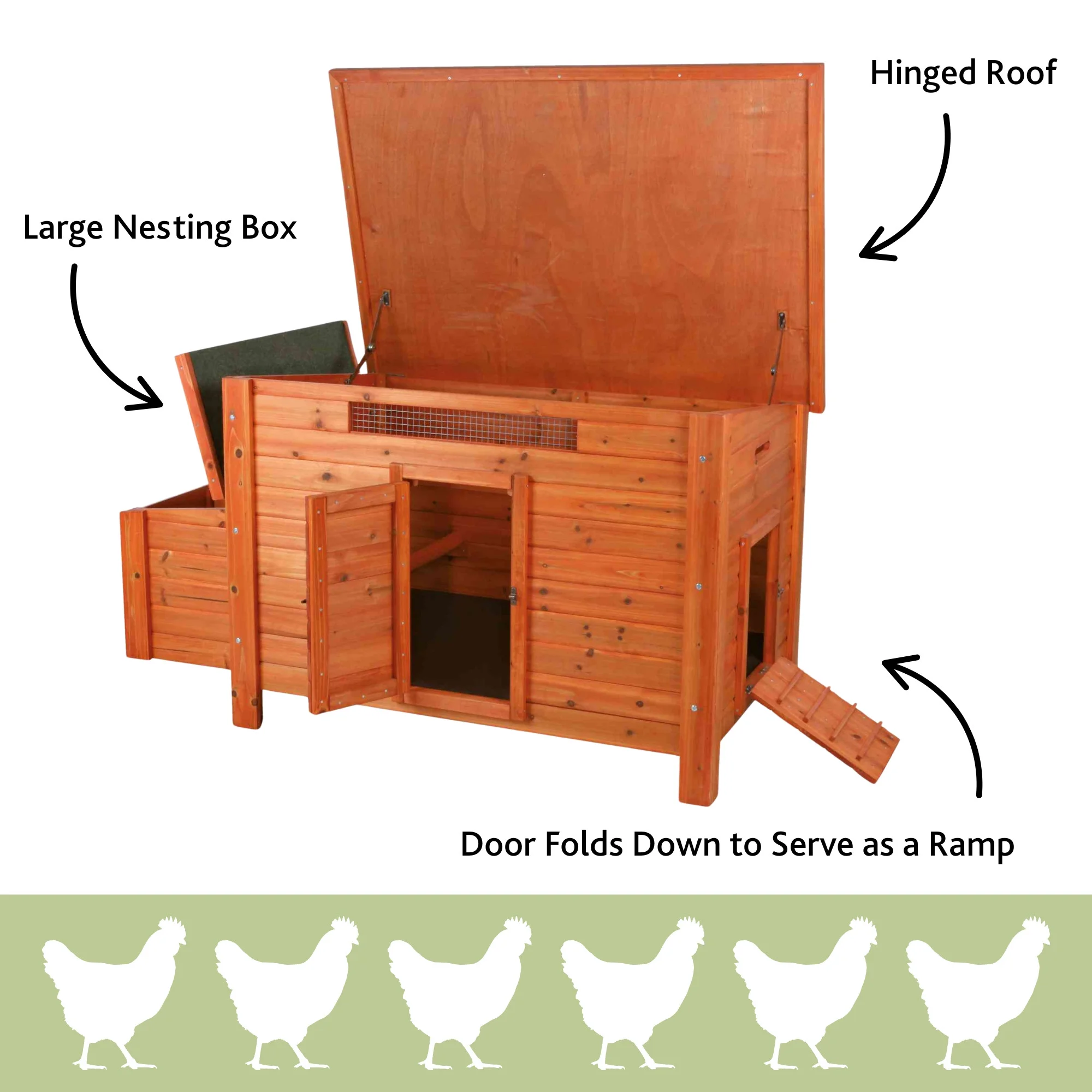 TRIXIE Weatherproof Outdoor Wooden Chicken Coop with 2 Nesting Boxes & Run, Brown - Image 5