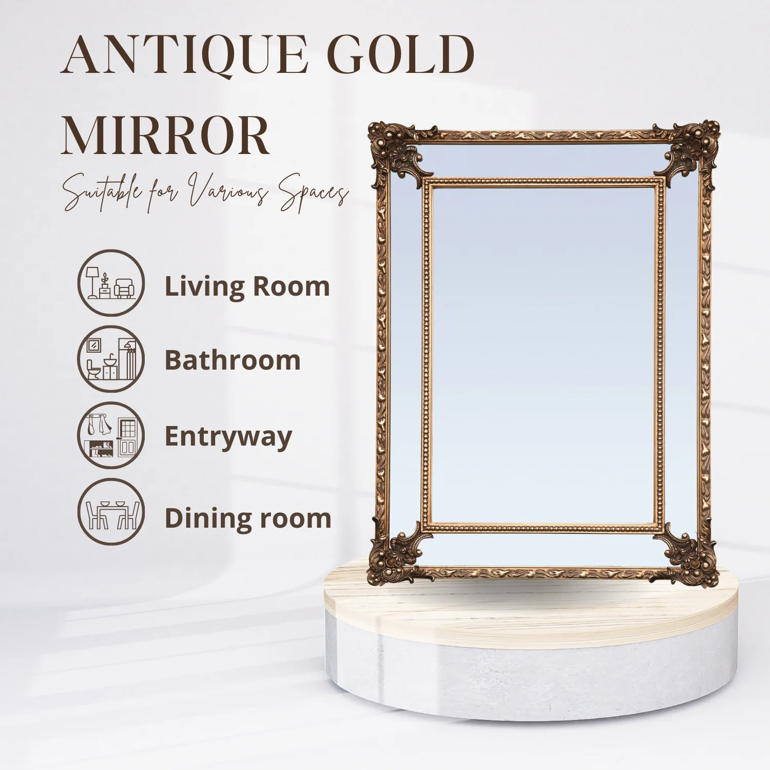 FFPEG Rectangular Baroque Style Antique Gold Mirror - Traditional Old-World Charm -Home Decor - Image 4