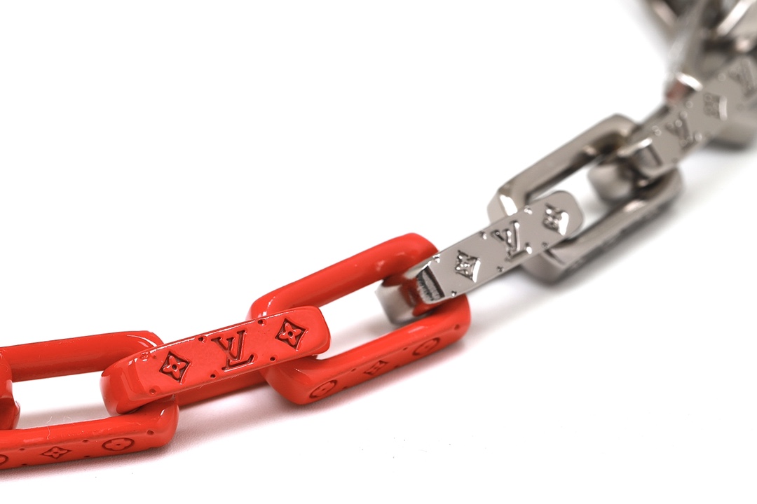 Louis Vuitton Silver Mixed Orange Monogram Chain Necklace - Original Replica Club