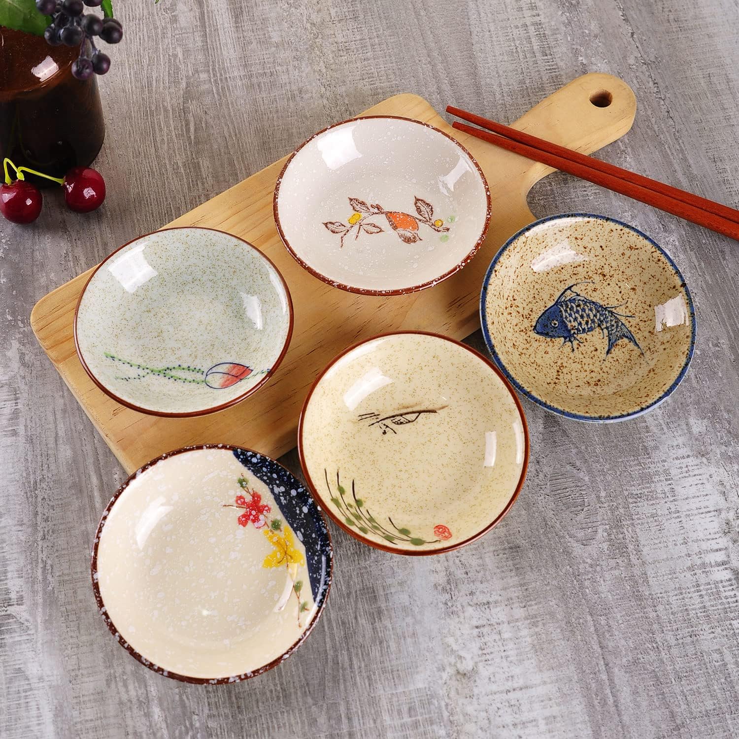 WHJY Japanese Retro Porcelain Side Dish Ceramic Side Dishes Bowl Seasoning Dishes Soy Dipping Sauce Dishes - Set of 5
