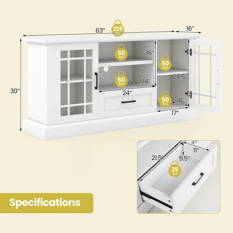TV Stand for TVs up to 70 with Glass Doors Cubbies and Drawer - Image 5