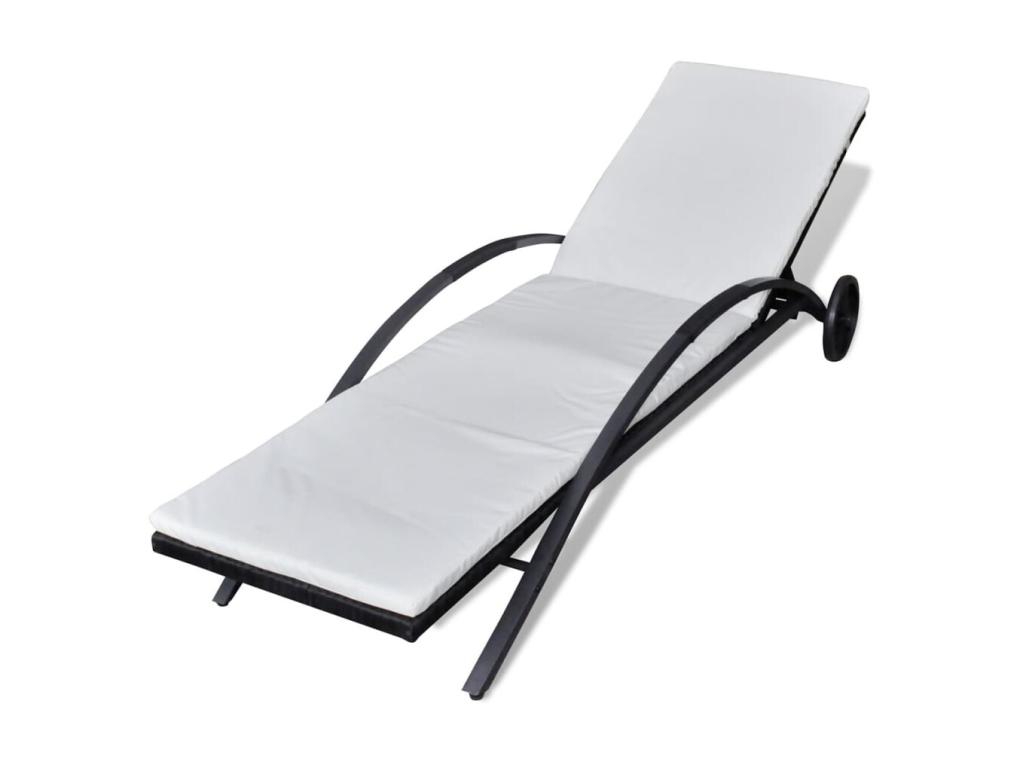 Sillón con cojín y ruedas Mimbre resina Negro