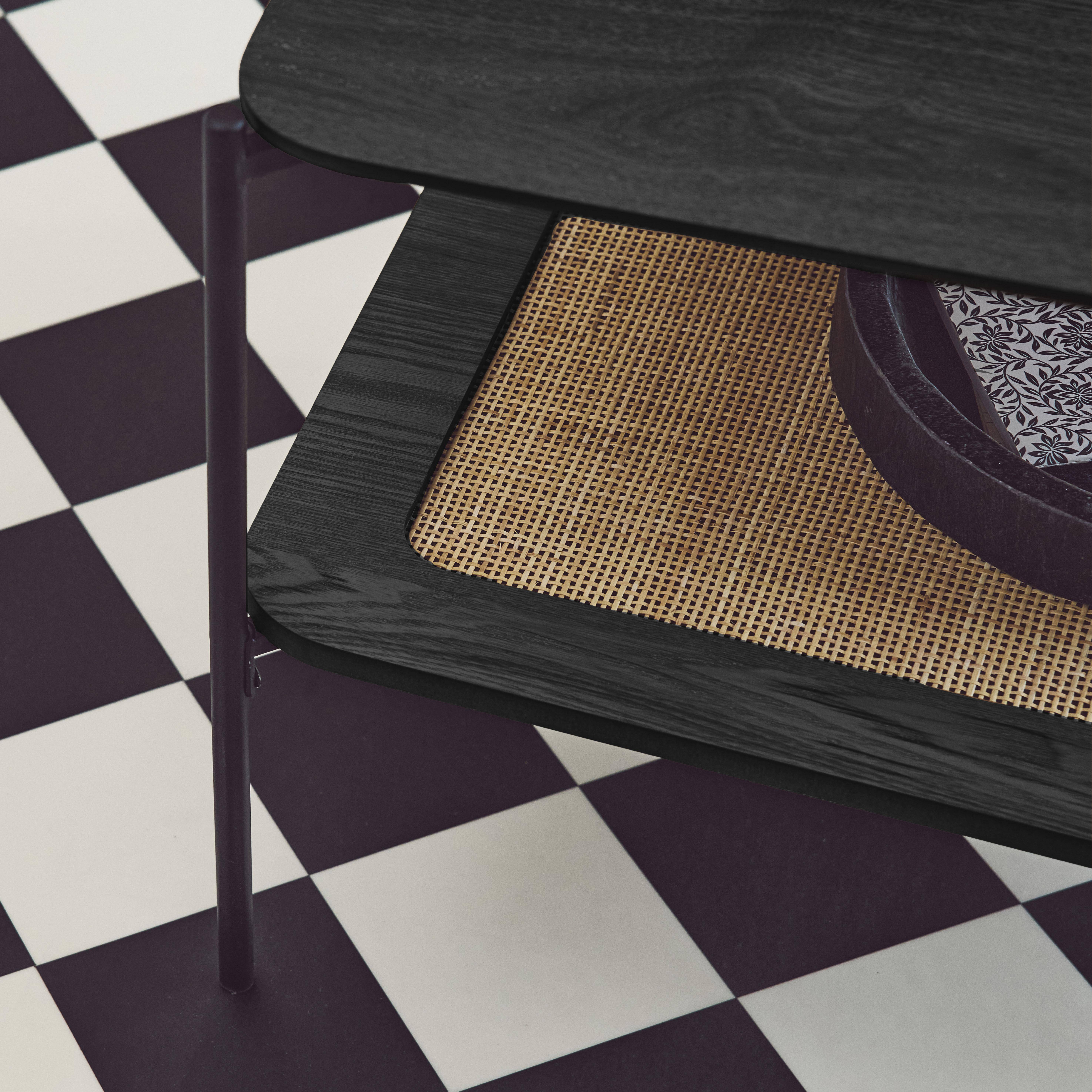 Manado - Mesa de centro cuadrada con tablero doble efecto madera y caña