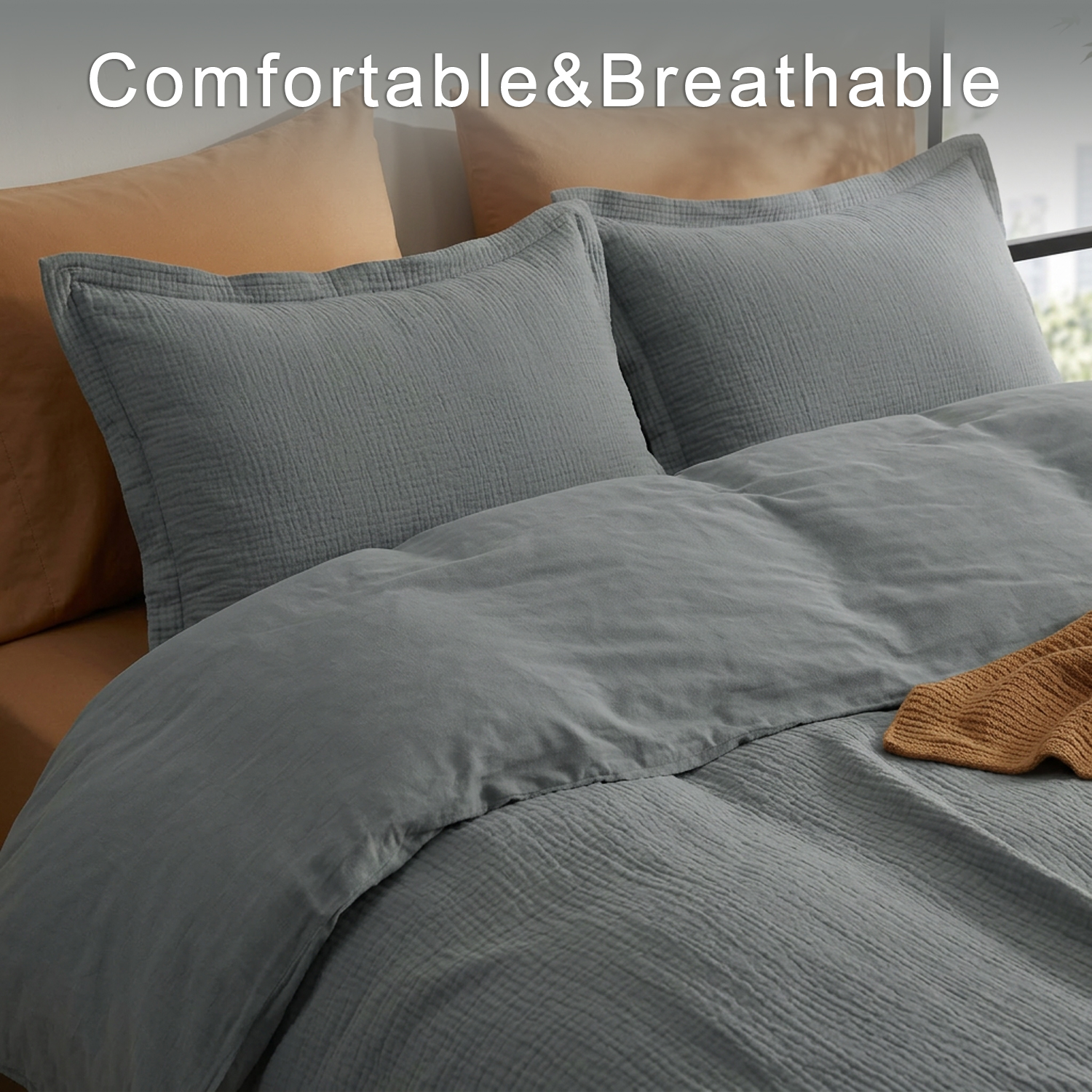 Modern Style 3-Piece 100% Cotton Muslin Comforter Bedding Set Soft Breathable Skin Friendly for Bedroom