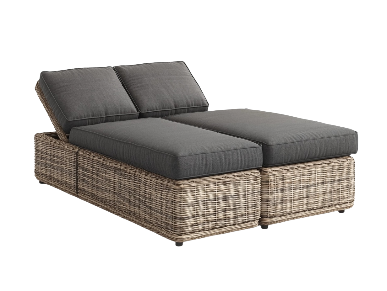 Sofá de exterior de ratán con cojines grises 200x120cm ideal para jardines y terrazas rz3145662