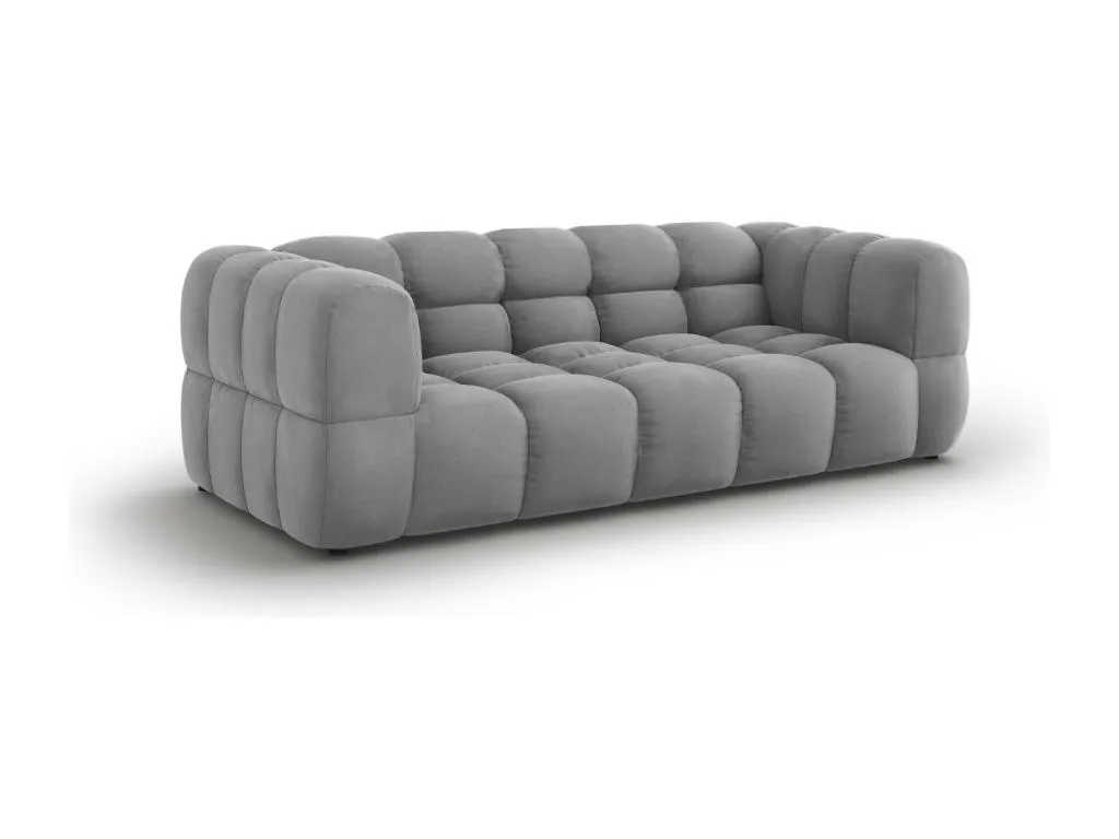 Boverdeco - Sofá Sky 3 plazas de terciopelo gris claro - 214x102x75cm