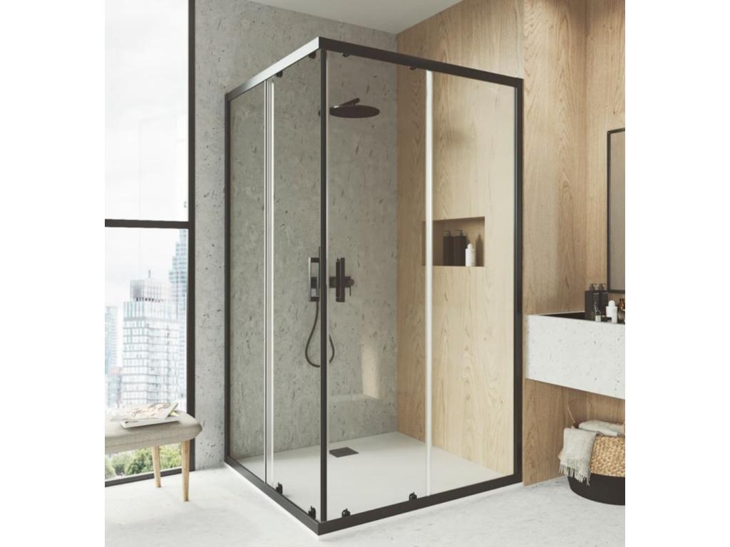 Mampara De Ducha Angular Negro F2 - Anti - Cal 2 Fijos + 2 Correderas - 80x120cm