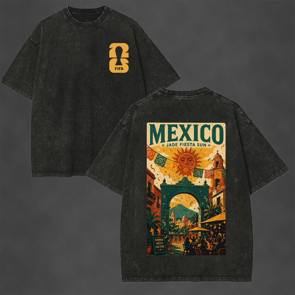 FIFA Mexico Jade Fiesta Sun Printed Unisex Washed T-Shirt