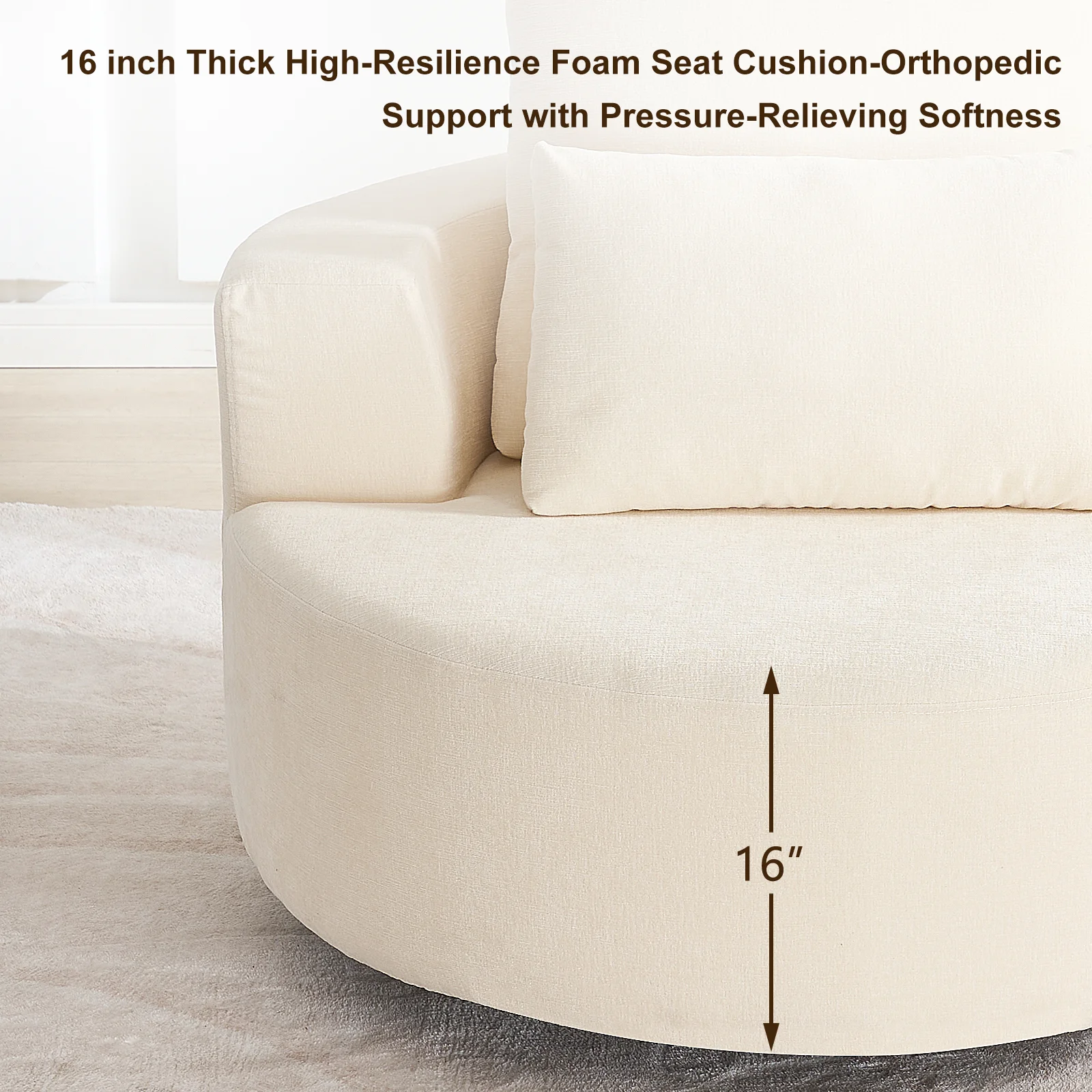 Fumahaus Upholstered Swivel Accent Chair, Oversized Comfy Round Sofa Chair with Two Pillows, Leisure Sofa Chair for Living Room Bedroom, Beige - Image 8