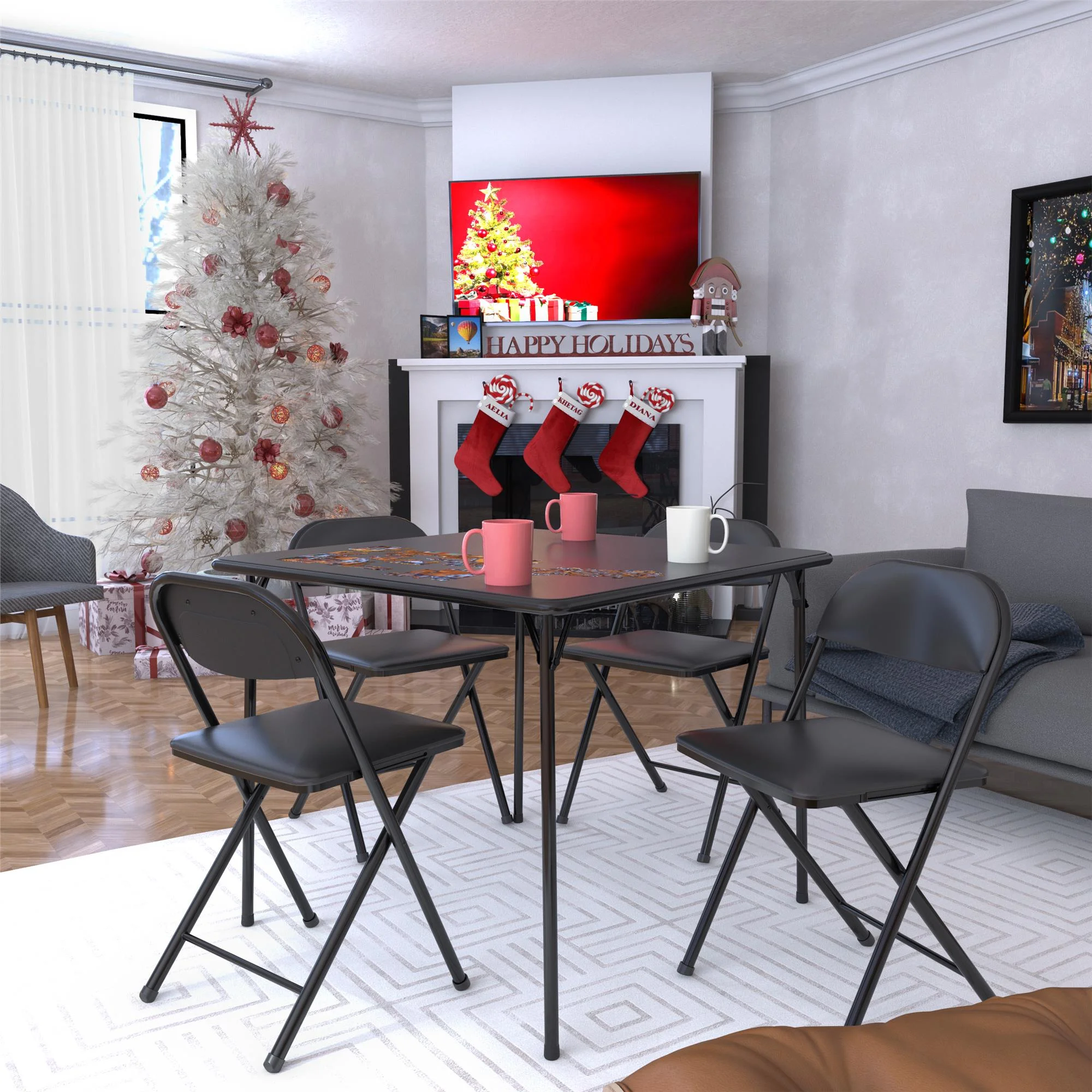 COSCO 5-Piece Folding Set with Card Table and 4 Vinyl Padded Chairs, Black - Image 9