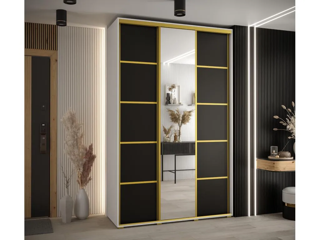ARMARIO Alkifurniturees 5 DE PUERTAS CORREDERAS 235.2/160/45 3 puertas (Blanco/Negro/Oro) QQDN45547