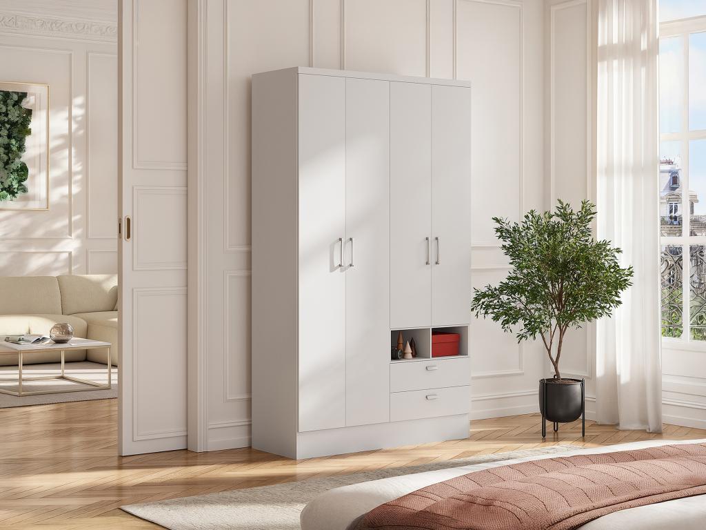 Armario - 4 puertas, 2 cajones - ancho 120 cm - blanco lacado