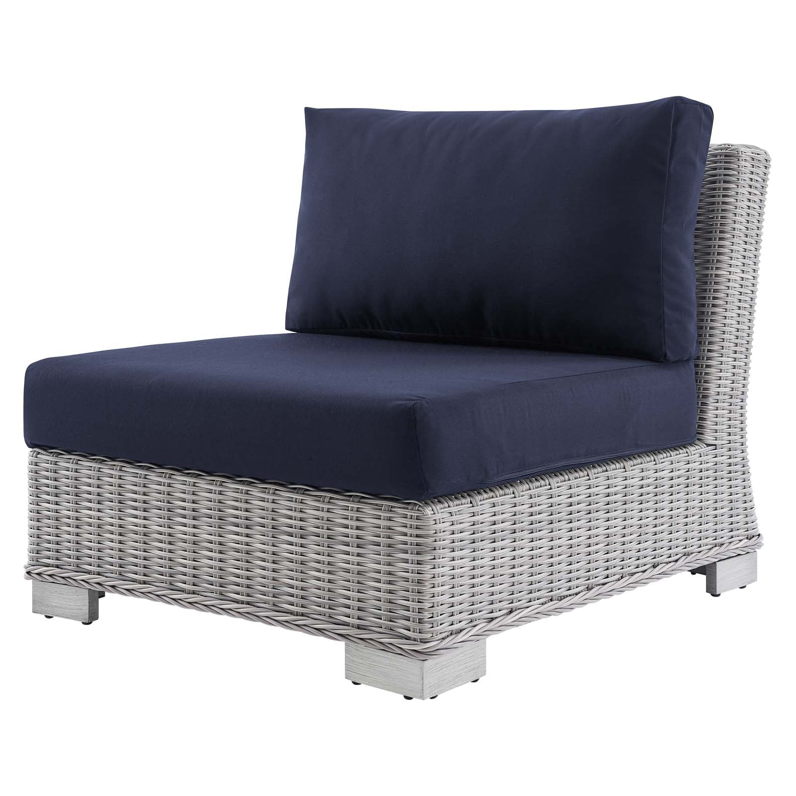 Lounge Sectional Sofa Chair Table Set, Rattan, Wicker, Light Grey Gray Blue Navy, Modern Contemporary Urban Design, Outdoor Patio Balcony Cafe Bistro Garden Furniture Hotel Hospitality - Image 10