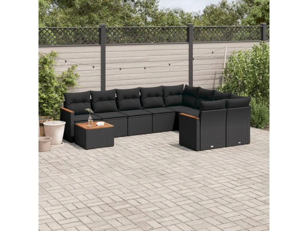 Set de sofás de jardín 10 pzas cojines ratán sintético marrón hvpz91438