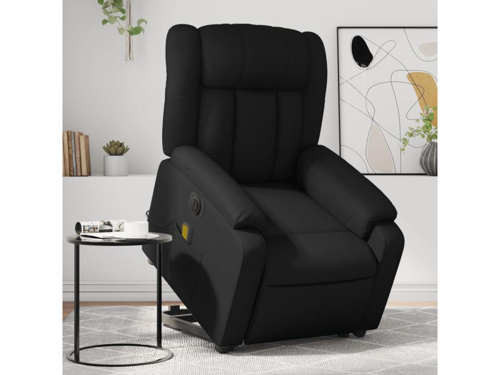 Sillón de masaje elevable eléctrico cuero sintético negro