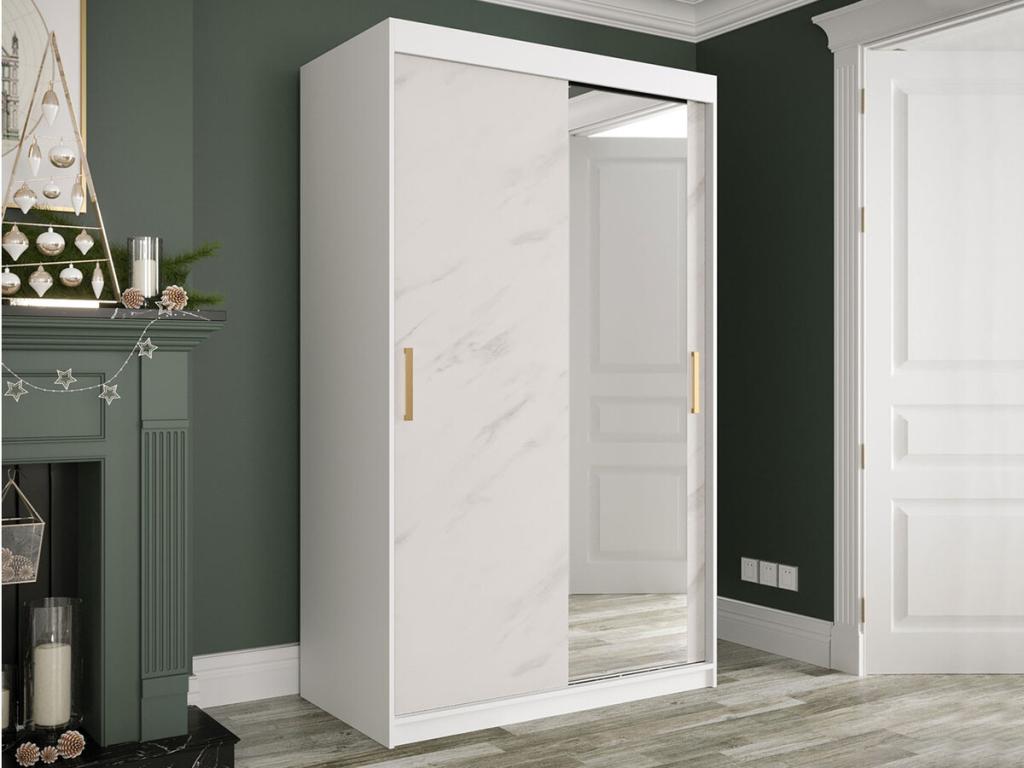 Armario Hartford 259, Mármol blanco|Mate blanco, 200x120x62cm, Número de estantes: 4.00