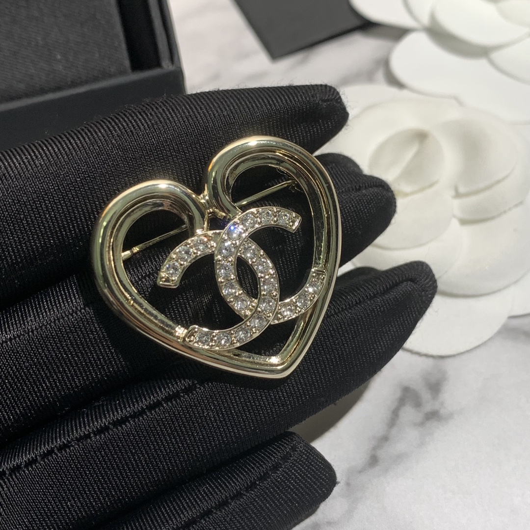Chanel Light Gold Hollow Heart Brooch - Original Replica Club