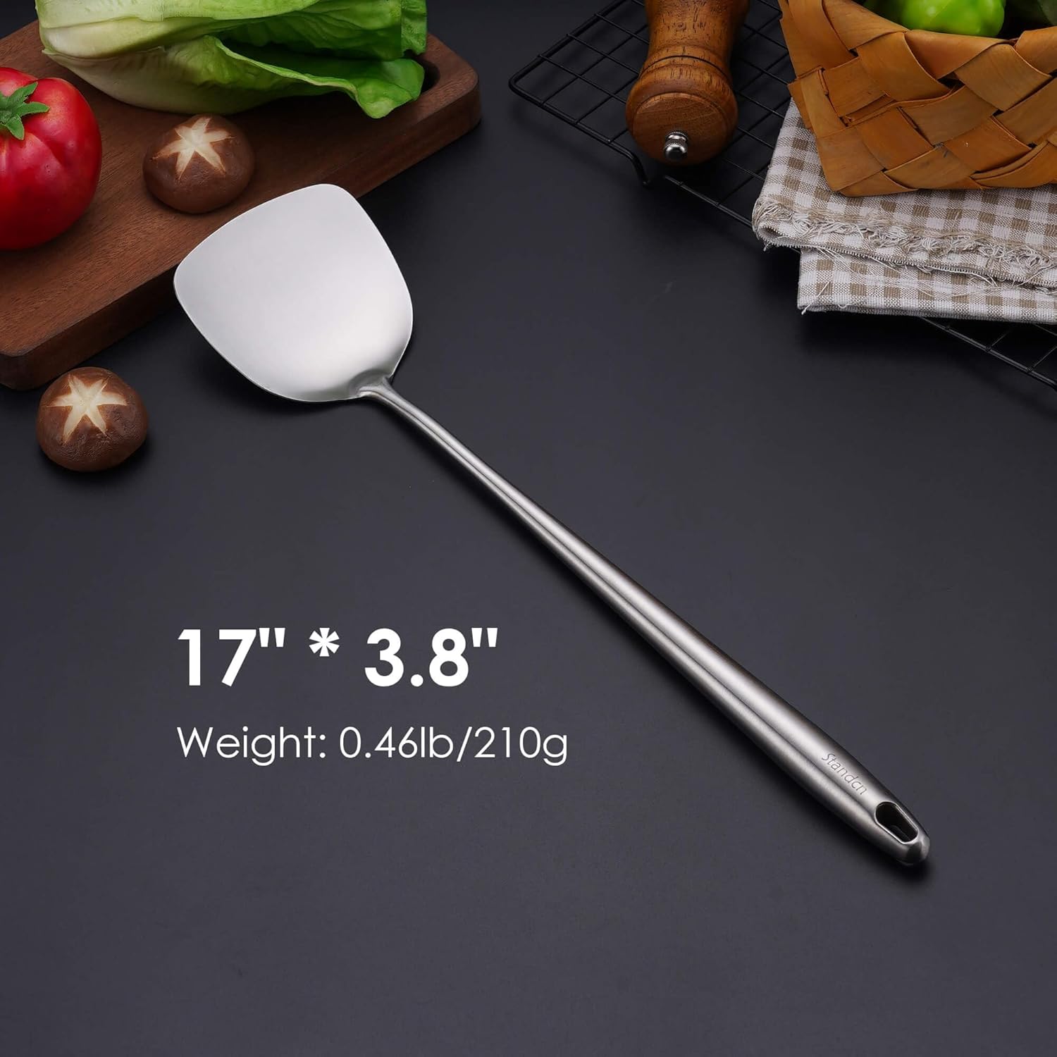 17” Wok Spatula and Ladle - 304 Stainless Steel Wok Tools Set, 2-Pieces Extra Long Handle Cooking Tools, All Metal Wok Utensils and Wok Accessories for Cast Iron/Carbon Steel Wok
