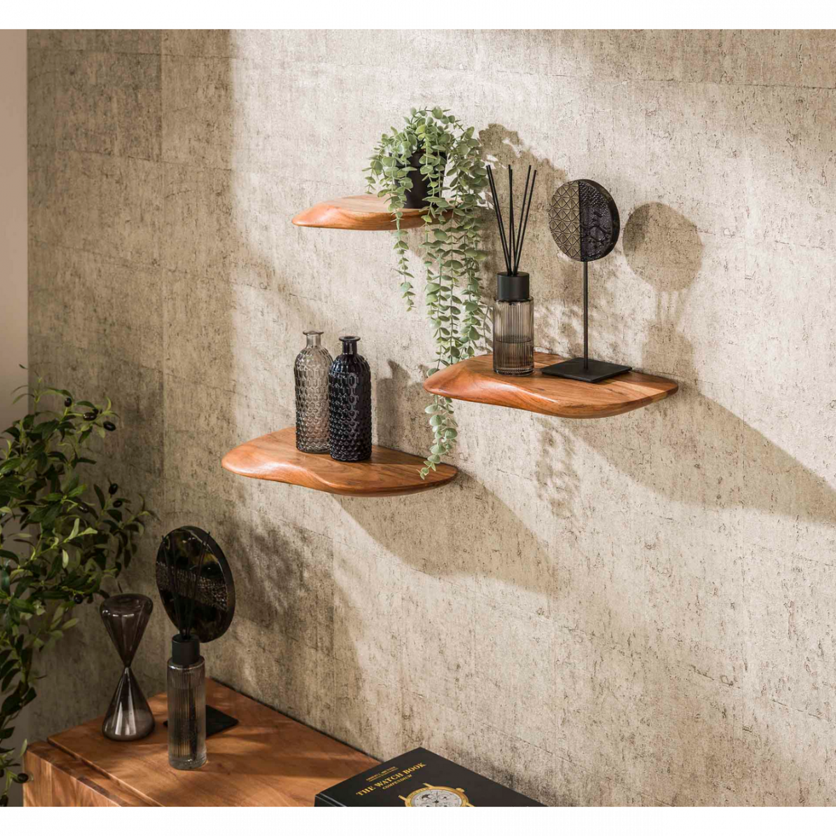 Fraaai - Boka organische wandplank - set van 3 - naturel