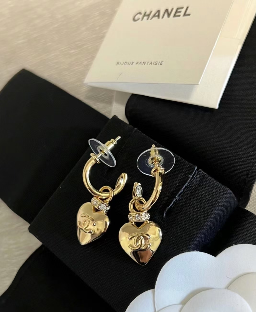 Chanel Gold Hoop with Heart Dangle Earrings - Original Replica Club