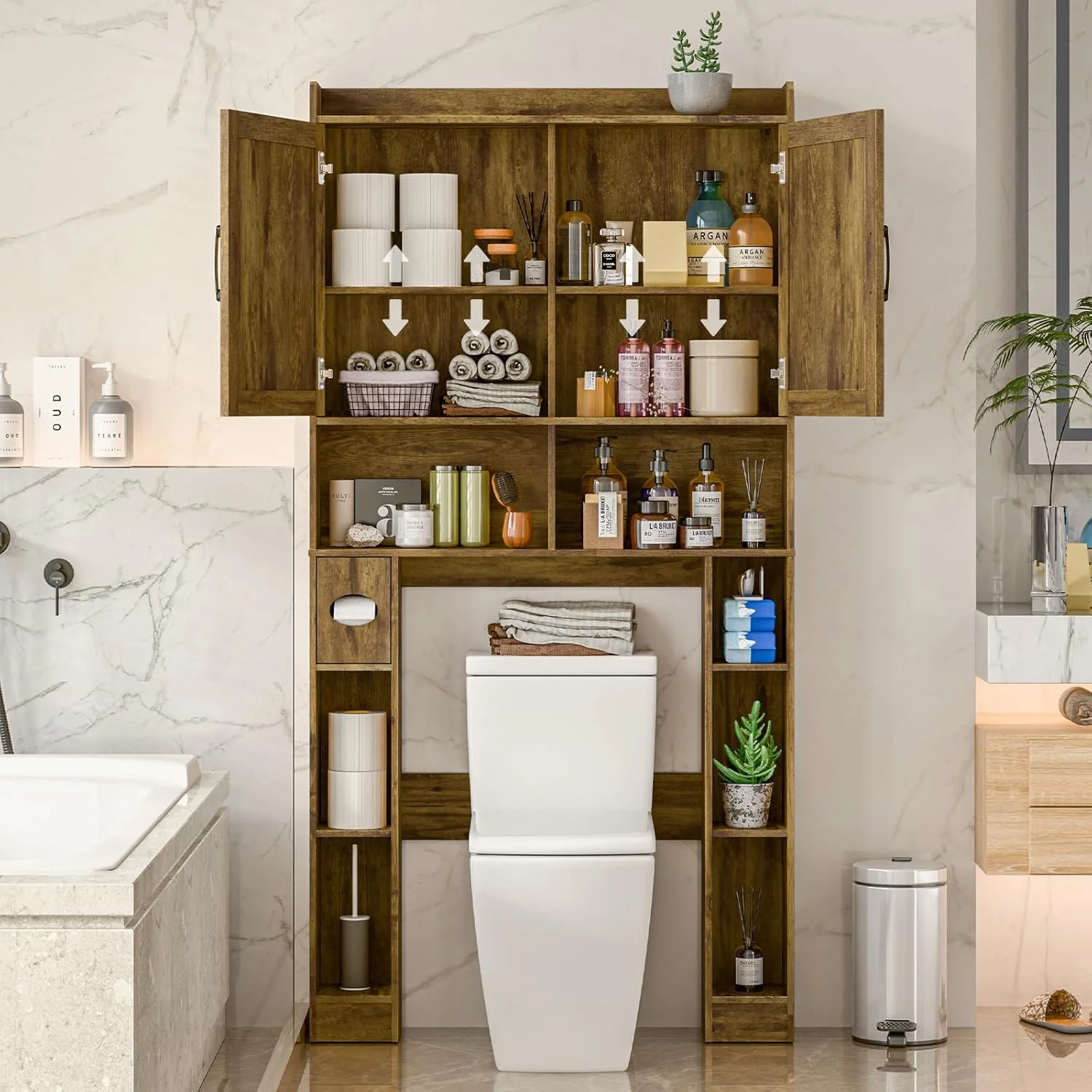 Vabches Over The Toilet Storage Cabinet with Toilet Paper Holder Stand, Above Toilet with Adjustable Shelf & 2 Doors - Image 23